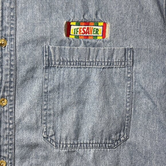 Vintage Denim Y2K Lifesavers Logo Promotional Collared Long Sleeve Shirt Size XL - Picture 3 of 8